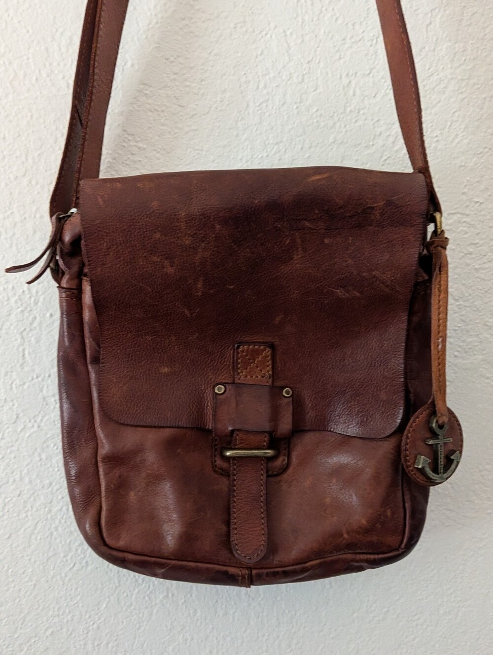 Harbour 2nd Cognac Brown Leather Mail Carrier Flap Messenger Crossbody Bag Purse